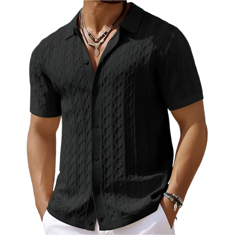 Classic men's polo shirt with a unique retro pattern, perfect for a smart casual look.