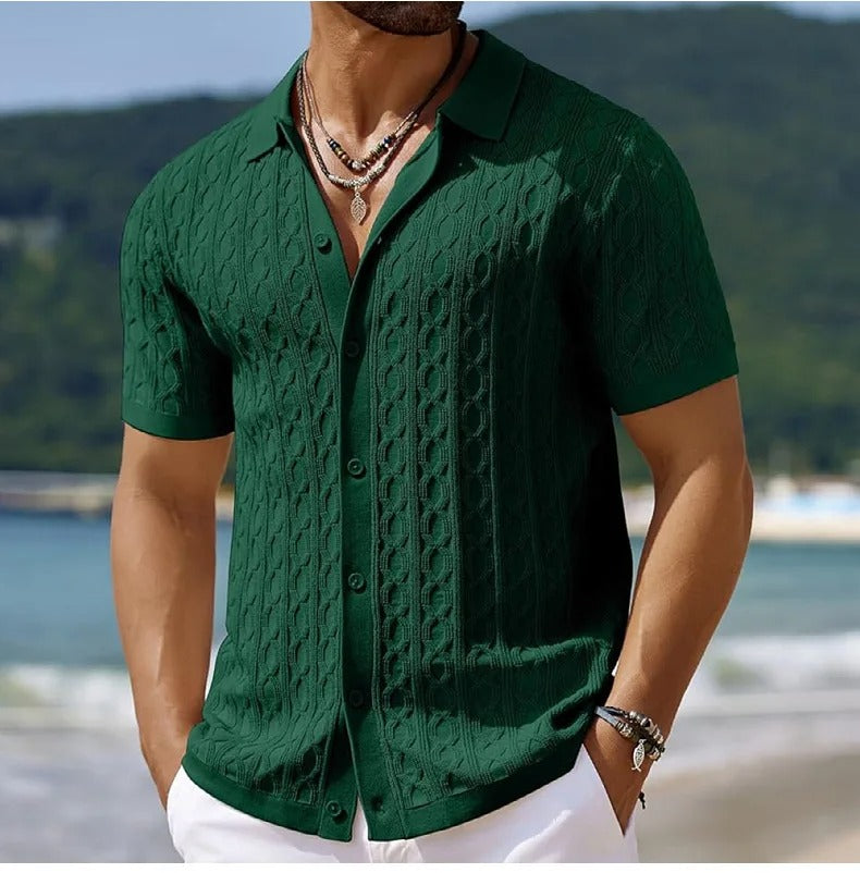 Patterned men's polo shirt, stylish retro design, a classic and comfortable top for men.