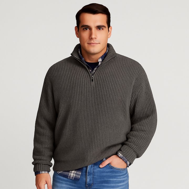 Stylish men's long sleeve half-zip pullover sweater, ideal for versatile casual outfits.