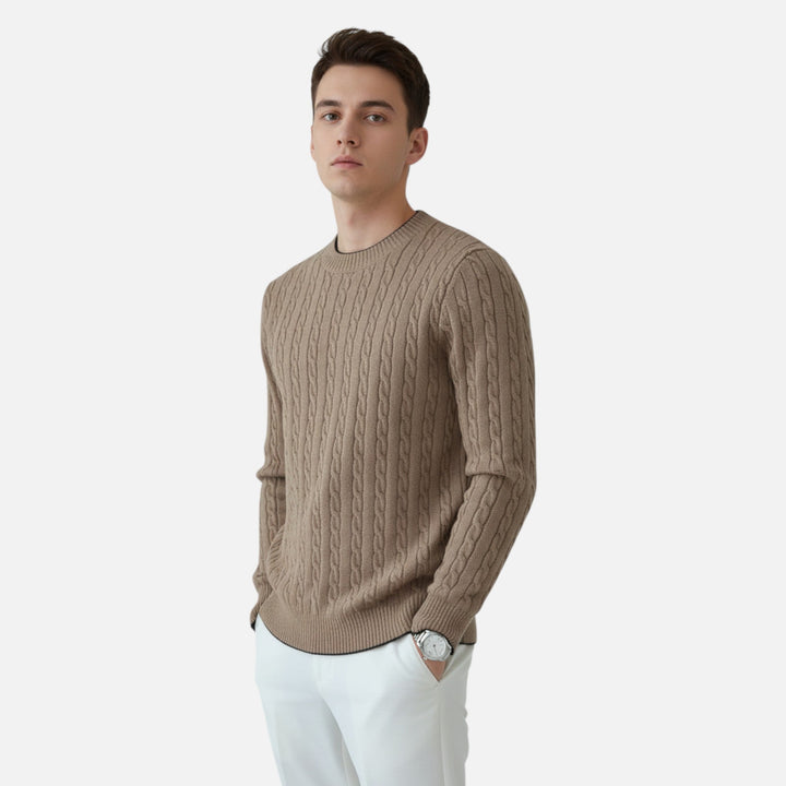 Comfortable men's ribbed knit crew neck sweater, ideal for everyday wear and layering in autumn/winter.