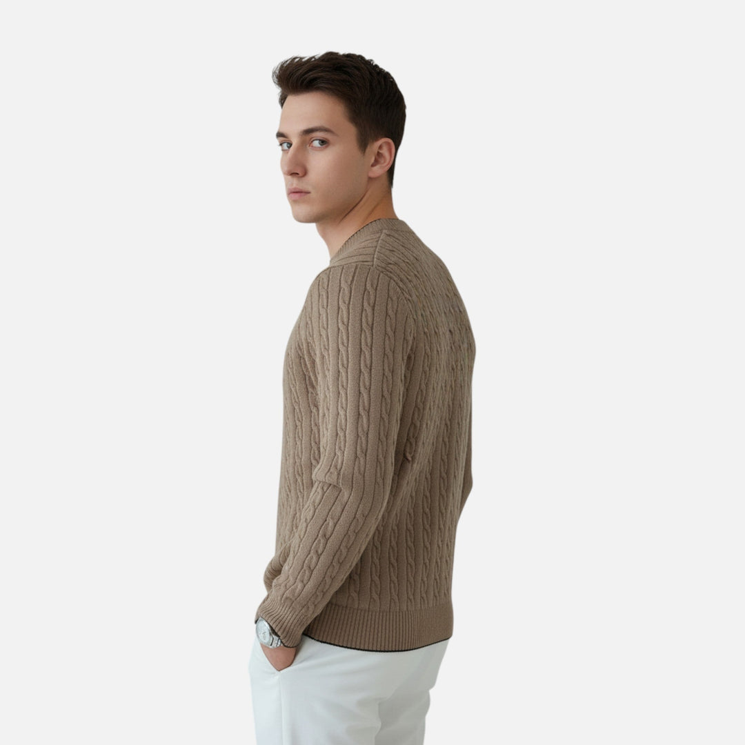 Versatile men's ribbed knit crew sweater, a key layering piece for effortless autumn and winter style.