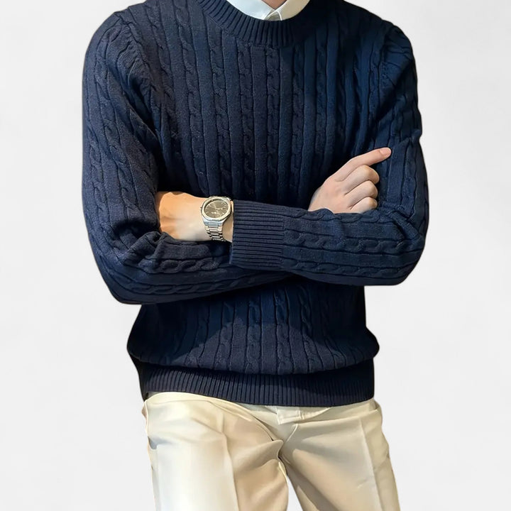 Stylish men's crew neck sweater with a textured ribbed knit, offering everyday comfort & a modern look.
