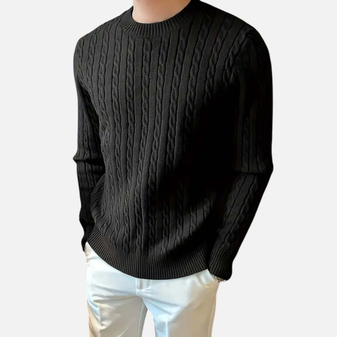 Smart casual men's ribbed knit sweater, essential for cozy autumn evenings or winter layering.