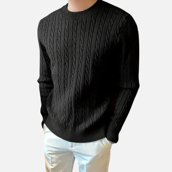 Smart casual men's ribbed knit sweater, essential for cozy autumn evenings or winter layering.