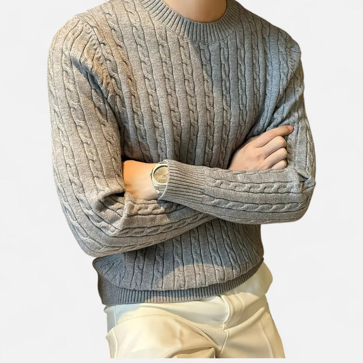 Soft, comfortable men's ribbed knit crew sweater, offering a relaxed fit for daily wear & autumn fashion.