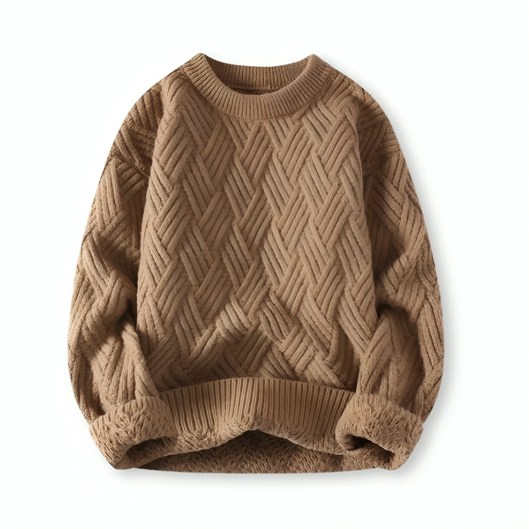 Stylish men's cozy ribbed winter sweater. Perfect crew neck knitwear for casual cold weather fashion.