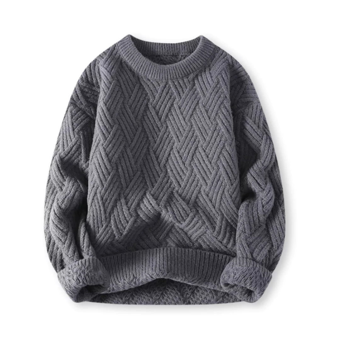 Warm ribbed crew neck sweater for men. Ideal layering piece for cold weather. Stylish knitwear.