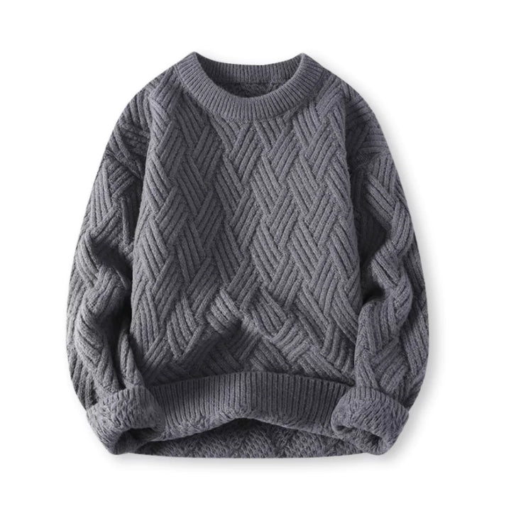 Warm ribbed crew neck sweater for men. Ideal layering piece for cold weather. Stylish knitwear.
