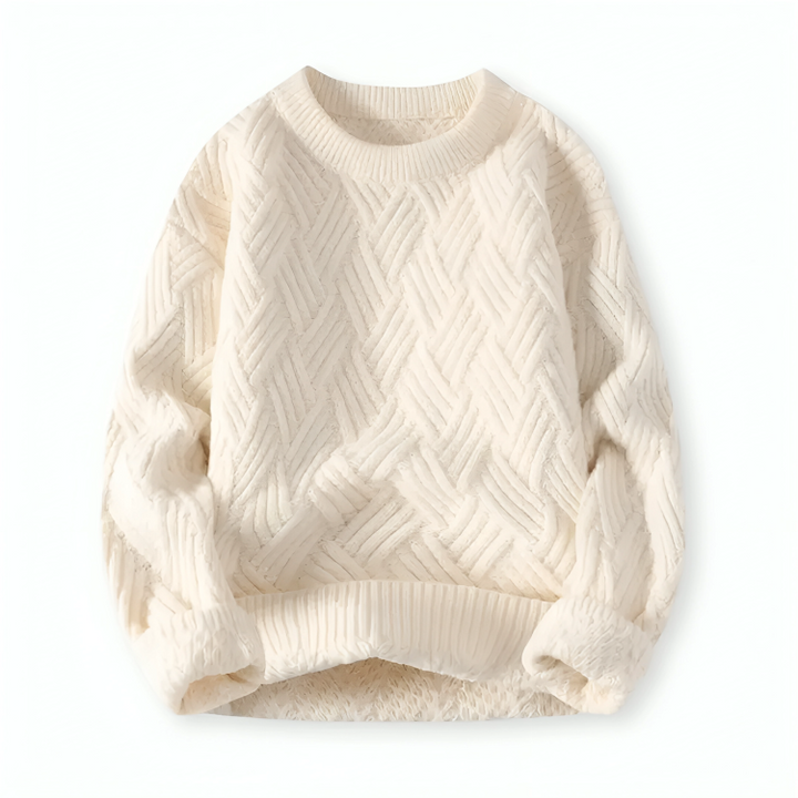 Close-up of a men's ribbed knit sweater texture, showcasing cozy and stylish winter fashion.