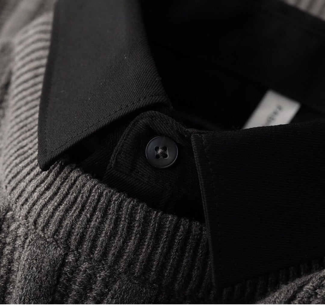 Men's fashion ribbed polo collar sweater. Long sleeve knit top for smart casual or casual wear.