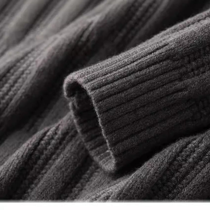 Winter fashion men's sweater. Ribbed knit, long sleeve, polo collar for smart casual and cozy style.