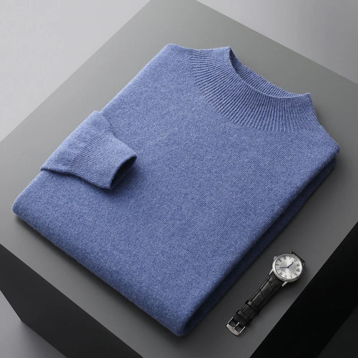 Men's ribbed mock neck sweater in a versatile color, perfect for stylish winter fashion & casual wear.
