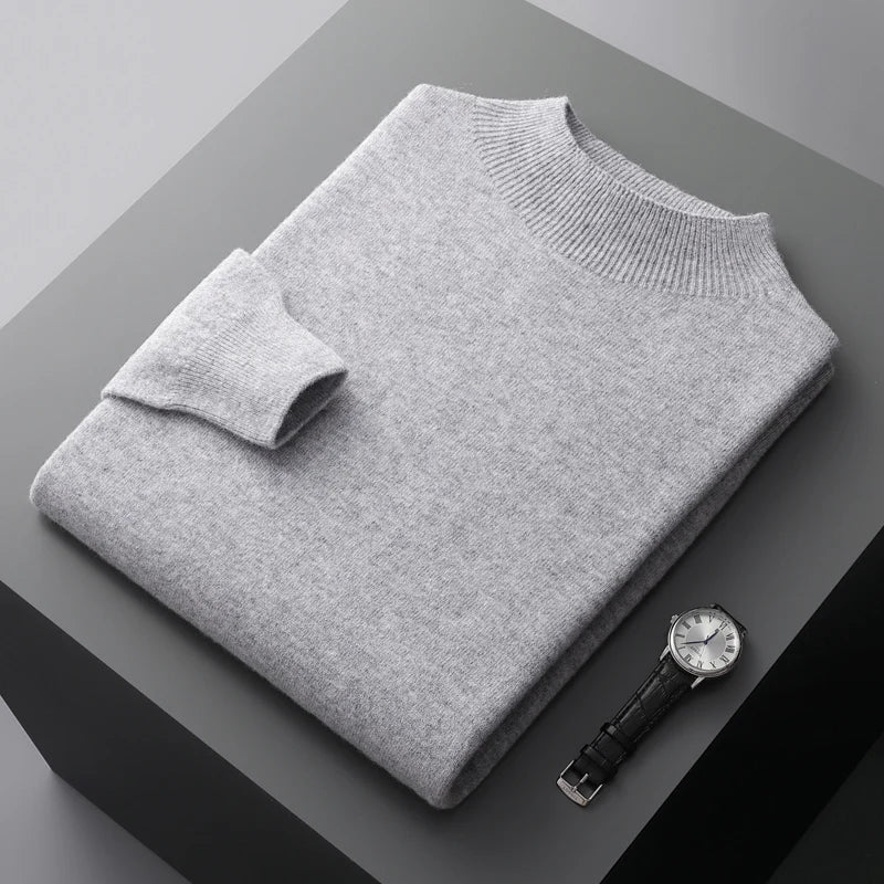 Men's casual mock neck sweater with a ribbed texture, great for layering or standalone style in cooler weather.