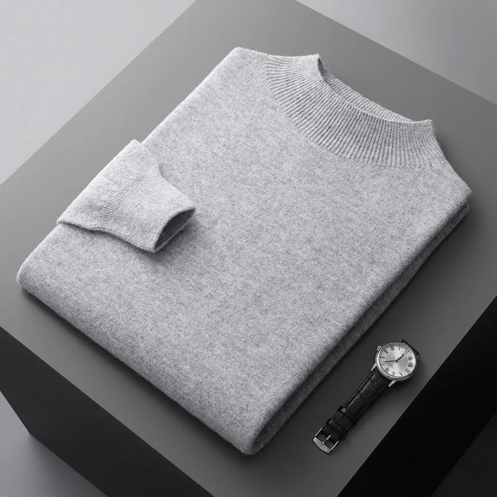 Men's casual mock neck sweater with a ribbed texture, great for layering or standalone style in cooler weather.