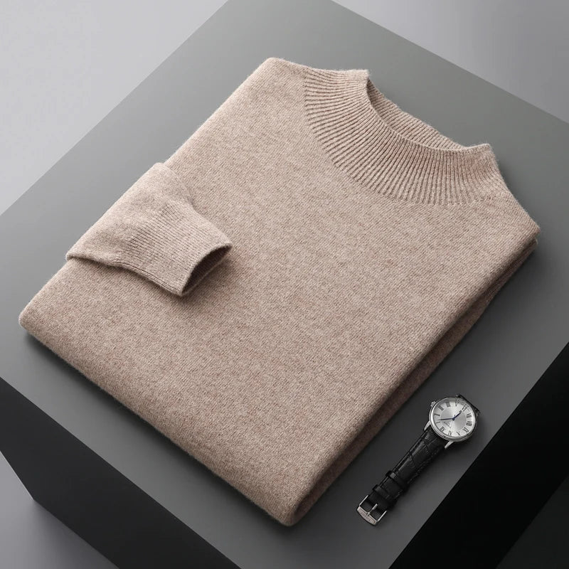 Elegant men's ribbed mock neck sweater, a versatile piece for sophisticated casual and smart-casual menswear.