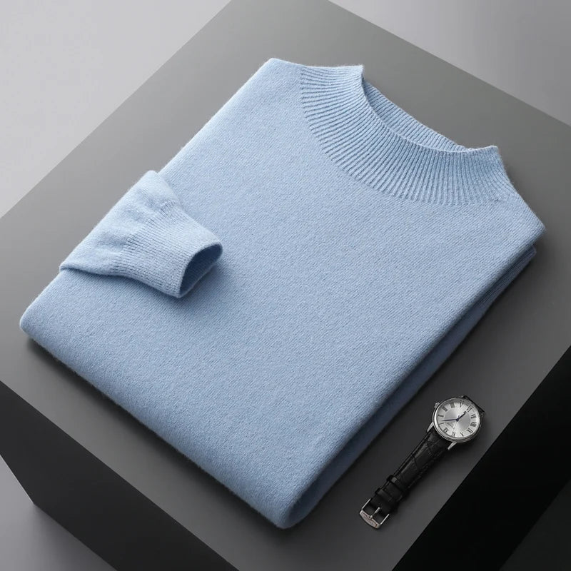 Men's long sleeve mock neck sweater with a distinctive ribbed pattern, providing ultimate comfort & style.