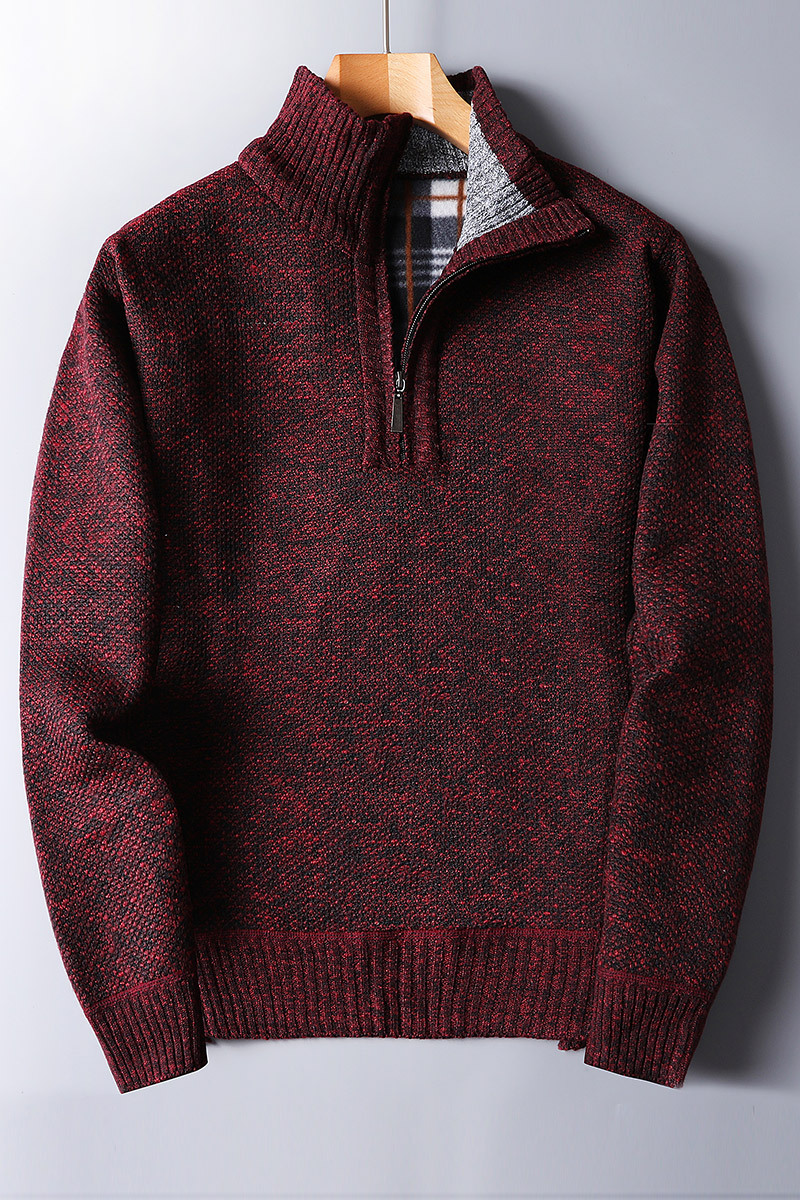 Stylish men's quarter zip ribbed sweater, perfect for cozy fall & winter layering. Everyday casual wear.