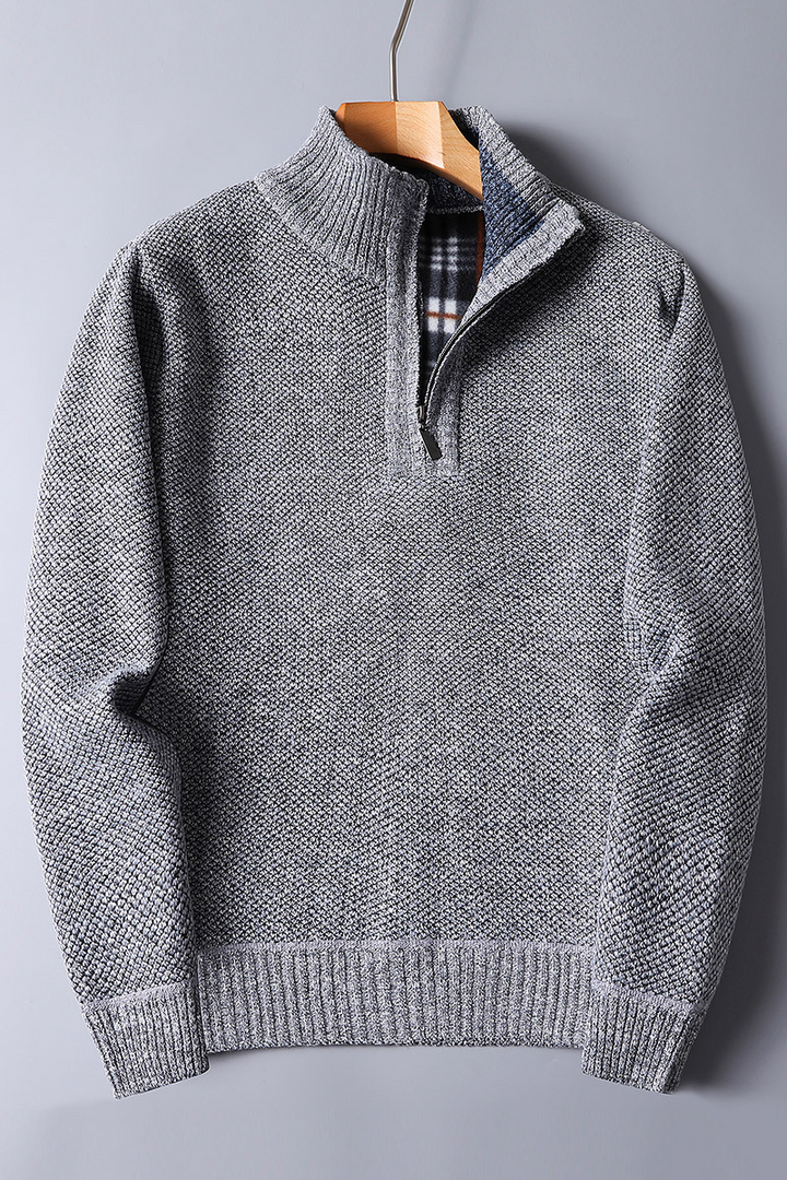 Cozy men's ribbed quarter zip sweater, mock neck design for stylish fall & winter layering. Everyday comfort.