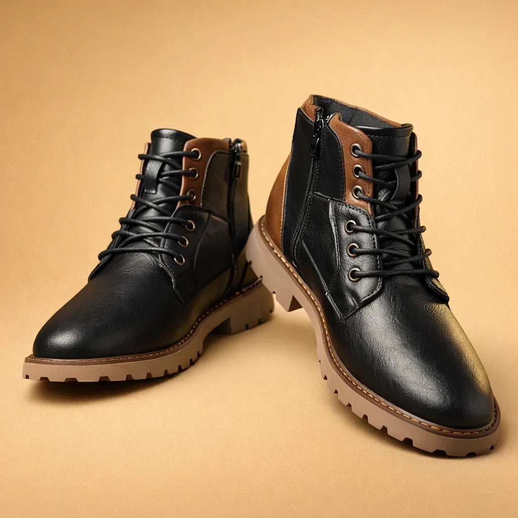 Durable men's casual lace-up boots, rugged design & comfortable for versatile everyday wear. Smart casual fashion footwear.