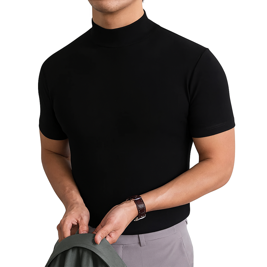 Fashionable men's short sleeve turtleneck top, highly breathable and comfortable for summer, a casual everyday shirt.