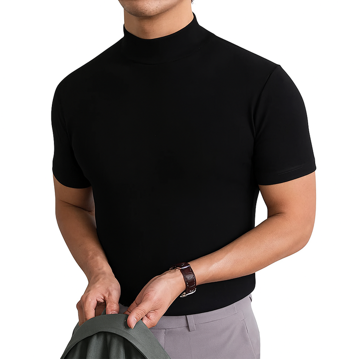 Fashionable men's short sleeve turtleneck top, highly breathable and comfortable for summer, a casual everyday shirt.