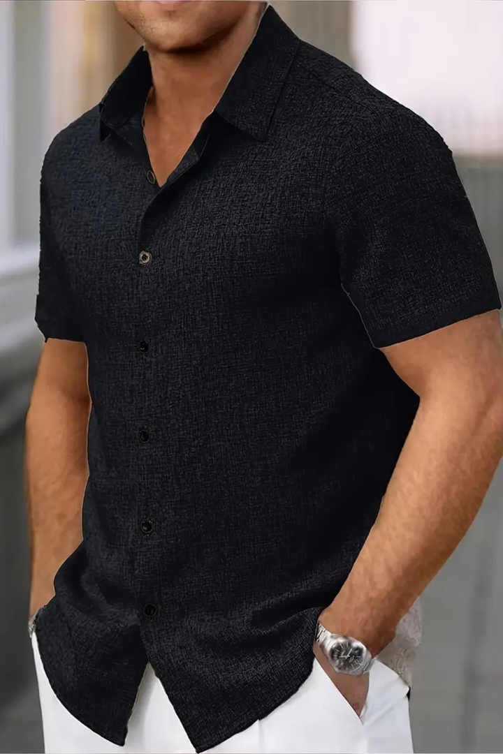 Breathable men's short sleeve button down shirt. Essential casual summer top for men.