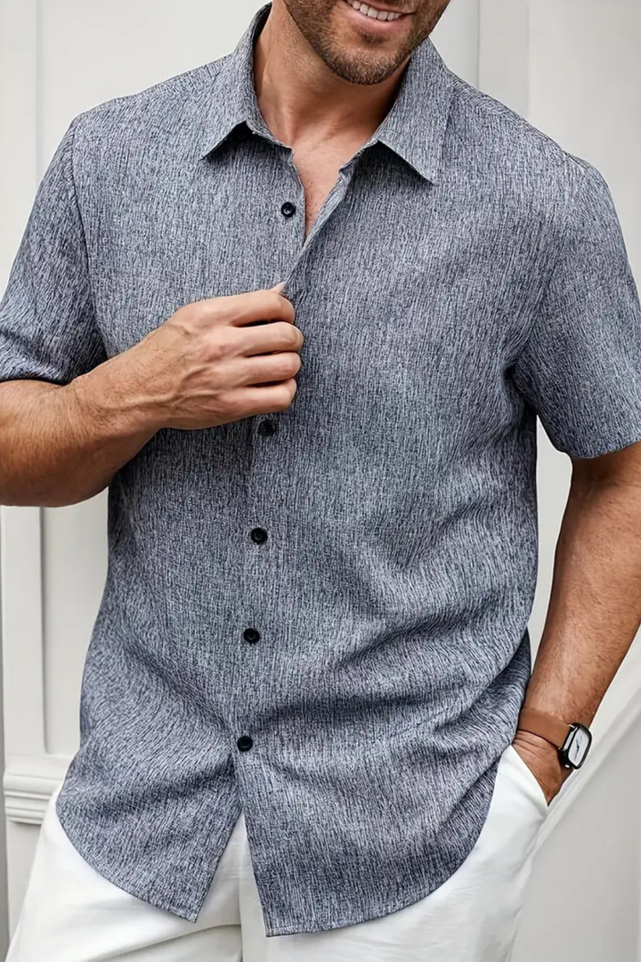 Casual men's short sleeve button down summer shirt, ideal for relaxed everyday wear.