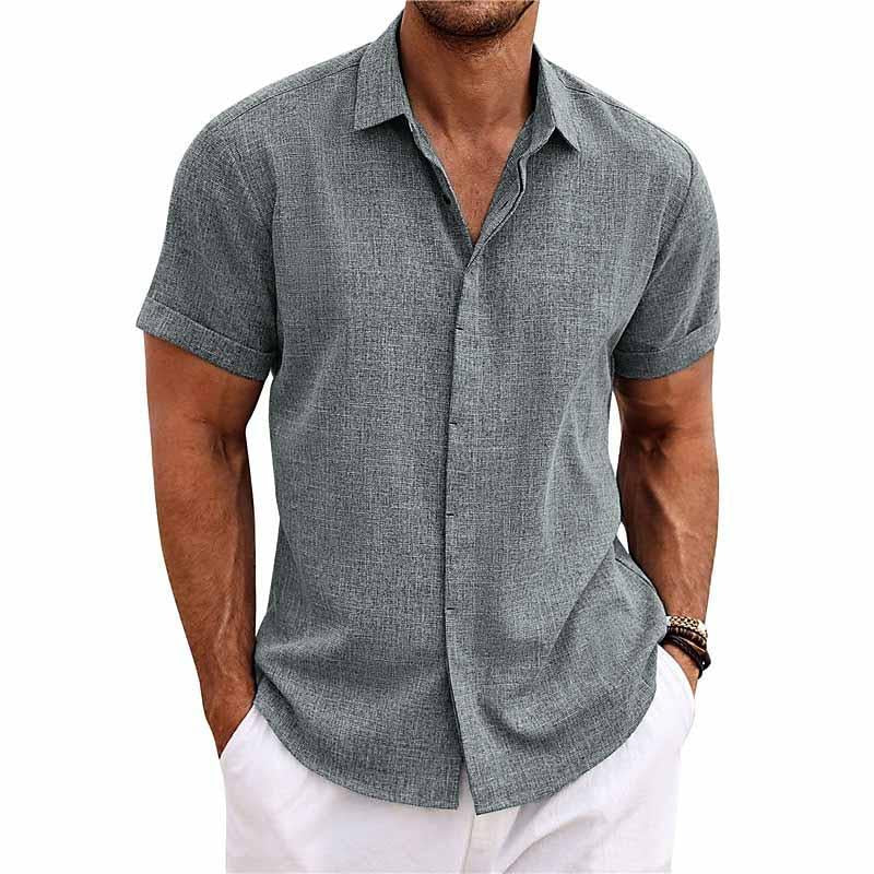 Men's short sleeve button front casual shirt for summer style. Relaxed fit, perfect for everyday wear & vacations.