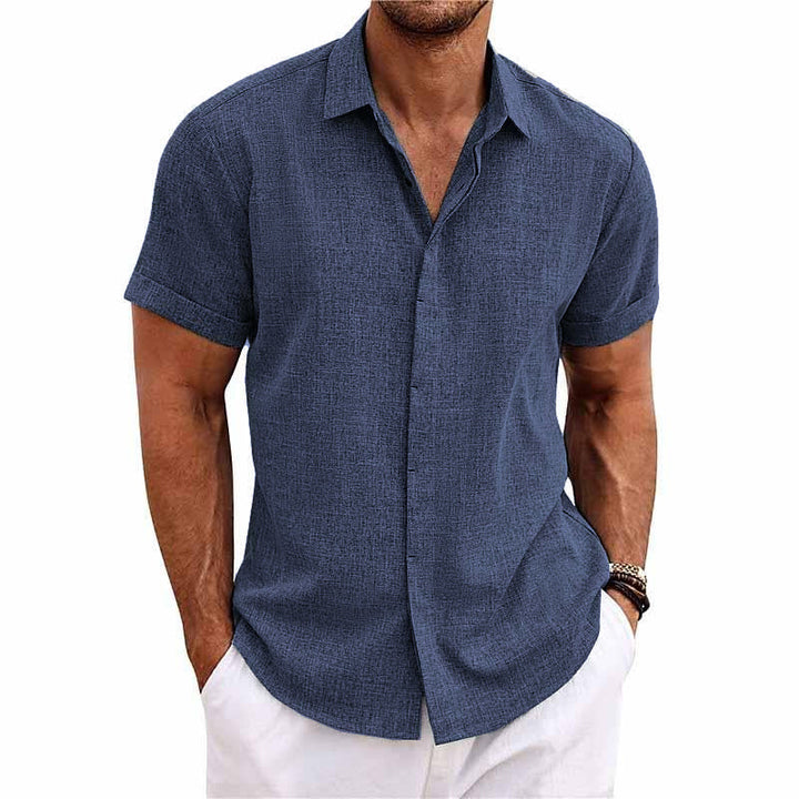 Casual men's short sleeve button front summer shirt. Relaxed fit ideal for beach outfits & everyday wear.