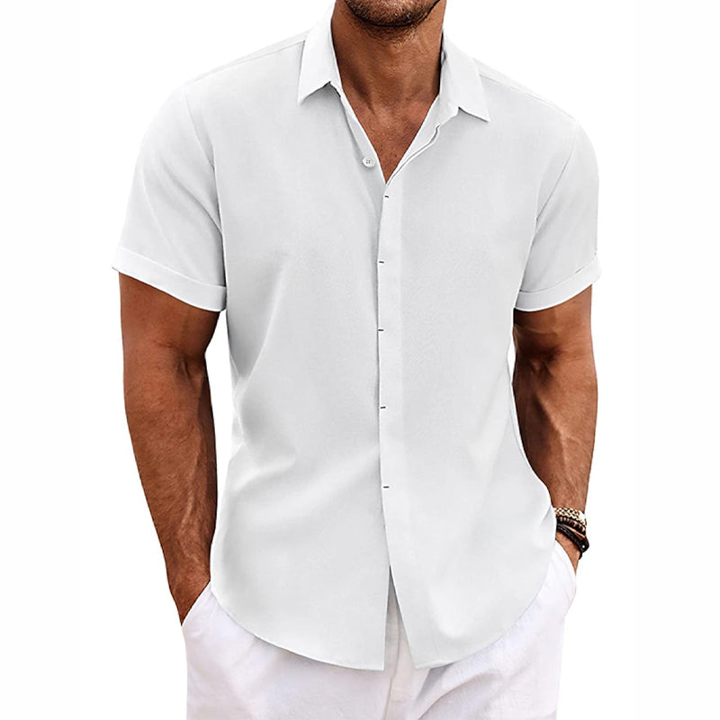 Lightweight men's short sleeve button front casual shirt. Summer everyday style, relaxed fit for comfort.