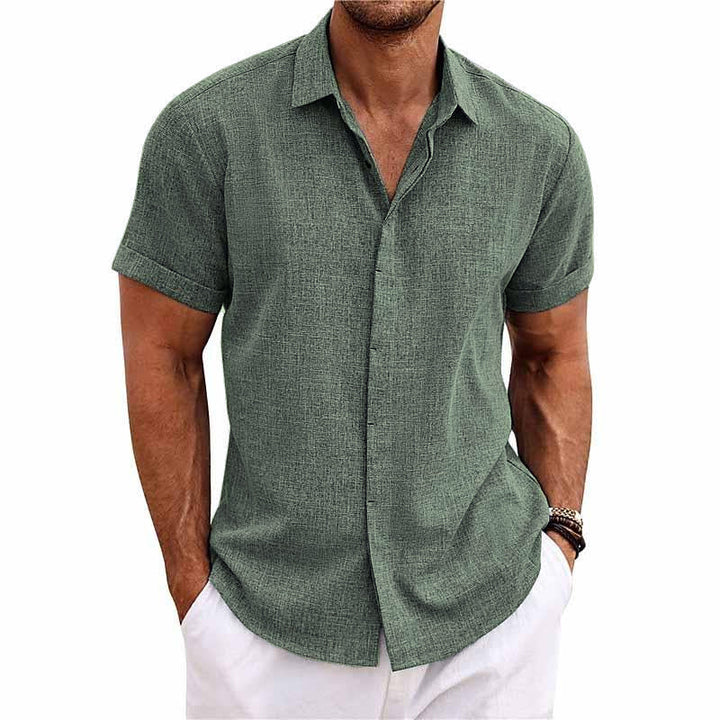 Everyday men's short sleeve button front summer shirt. Casual relaxed fit, ideal for beach outfits & vacations.