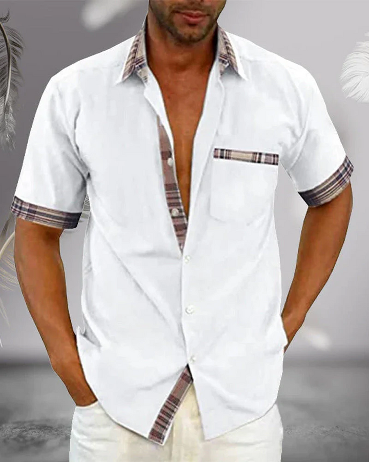 Breathable men's short sleeve stand collar shirt, perfect for hot summer casual comfort.