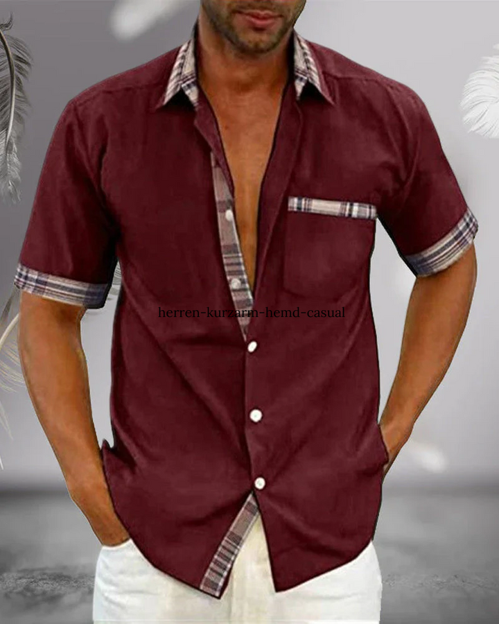 Fashion-forward men's short sleeve stand collar shirt, offering stylish comfort for summer.