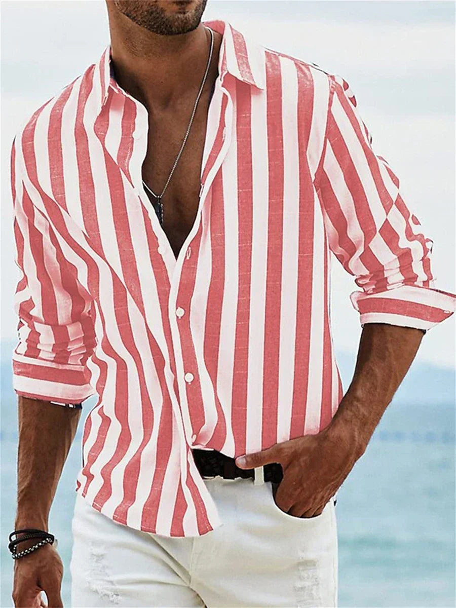 Menswear striped short sleeve shirt, a versatile button down for relaxed casual wear