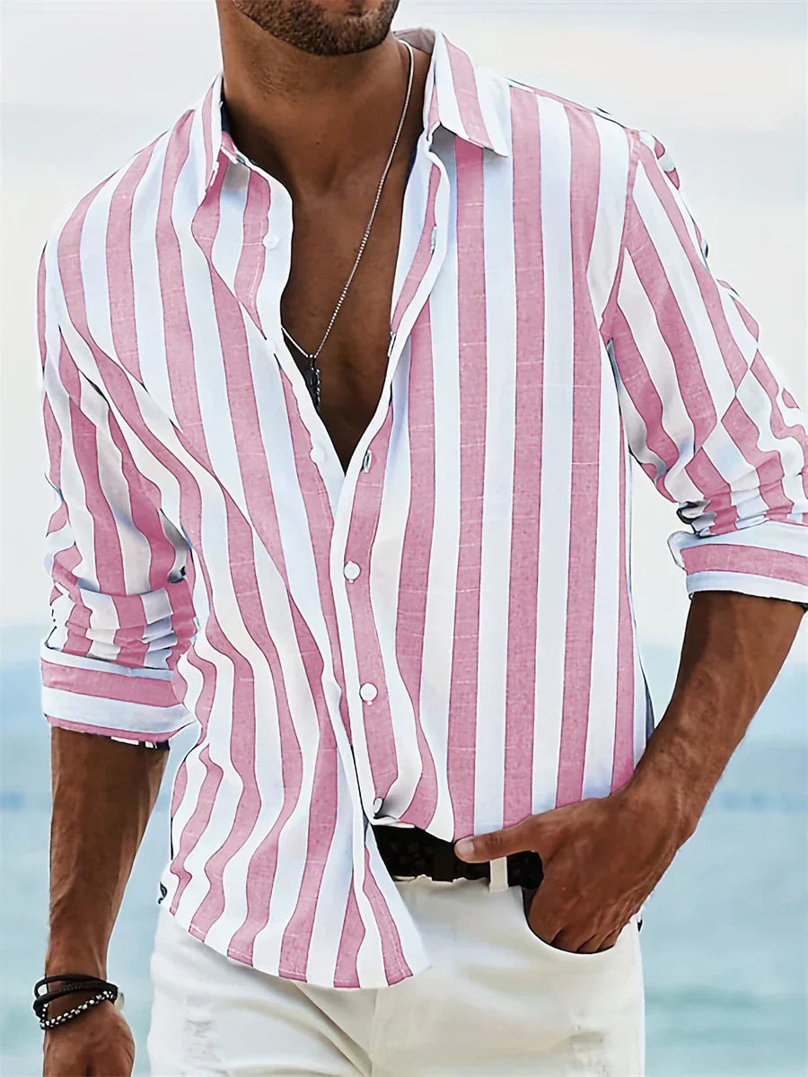 Stylish men's summer shirt with vertical stripes, ideal as a casual button down