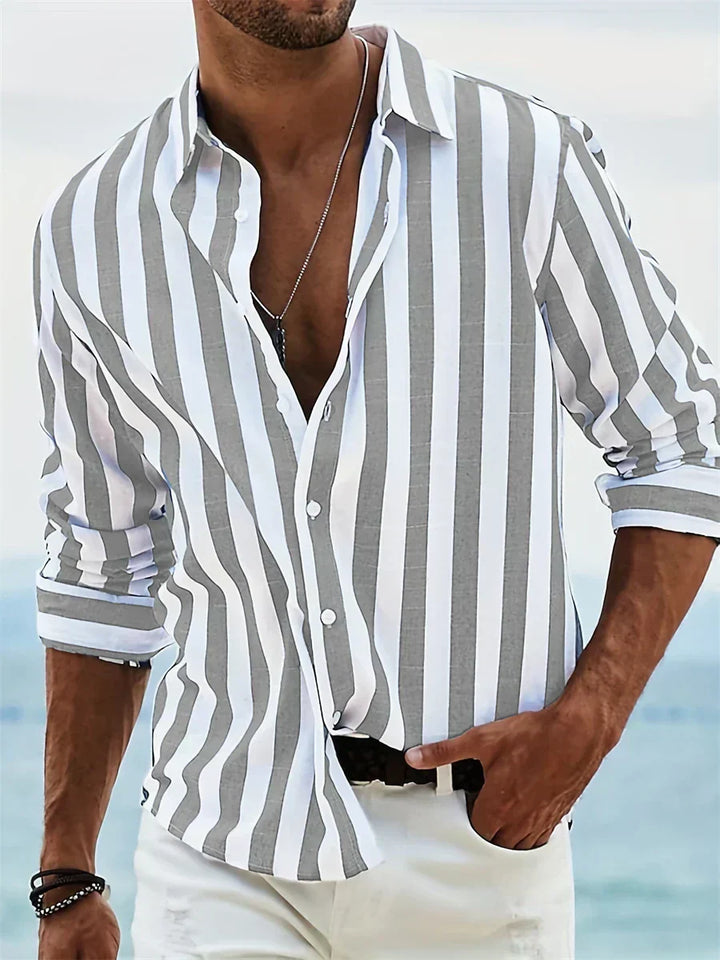Cool and casual men's striped shirt, a lightweight button down for everyday summer style