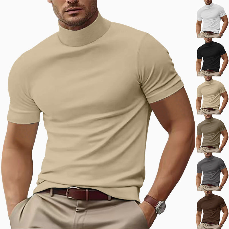 Men's short sleeve turtleneck t-shirt, slim fit, perfect for casual wear & modern everyday fashion.