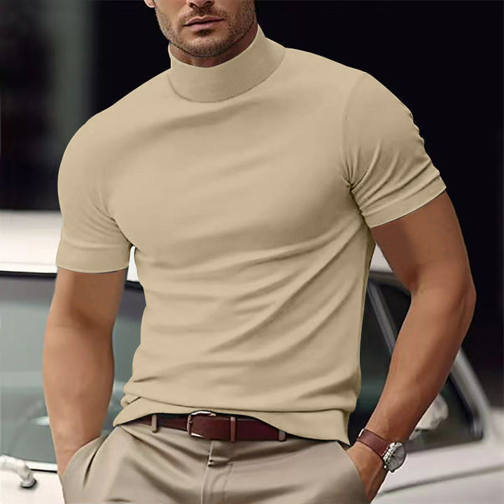 Comfortable & stylish men's short sleeve turtleneck t-shirt, ideal for modern casual wear.