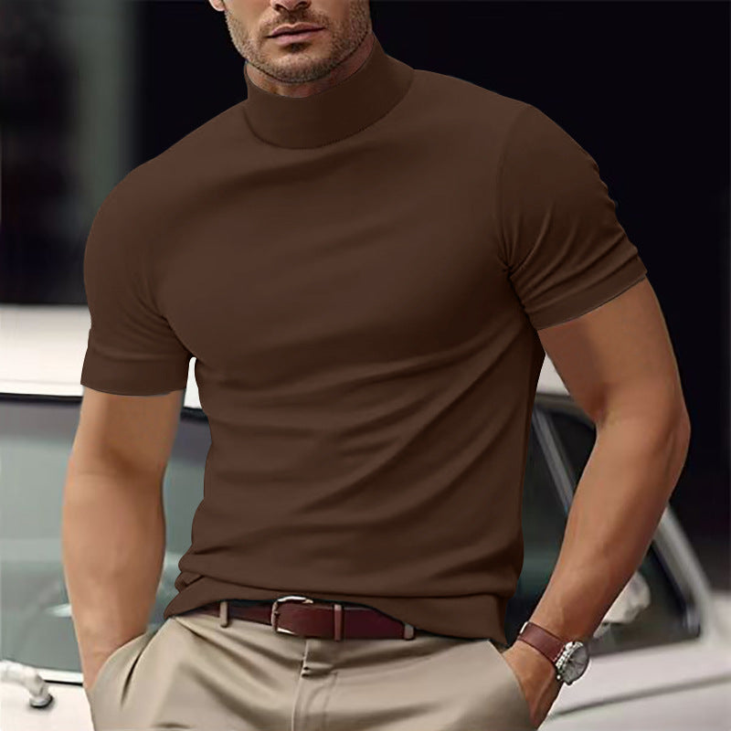 Men's short sleeve turtleneck t-shirt, comfortable and stylish, suitable for casual wear.