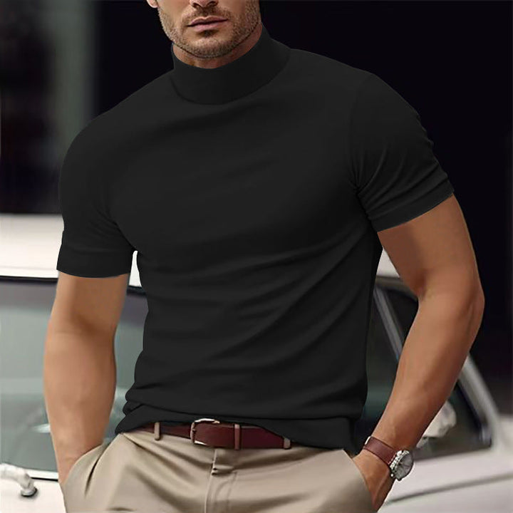 Versatile men's short sleeve turtleneck t-shirt, slim fit, perfect for modern casual fashion.