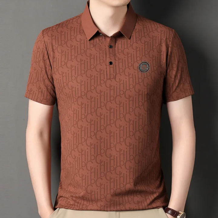 Men's dress shirt: short sleeve, vertical stripe, button-up. A comfortable and fashionable striped top.
