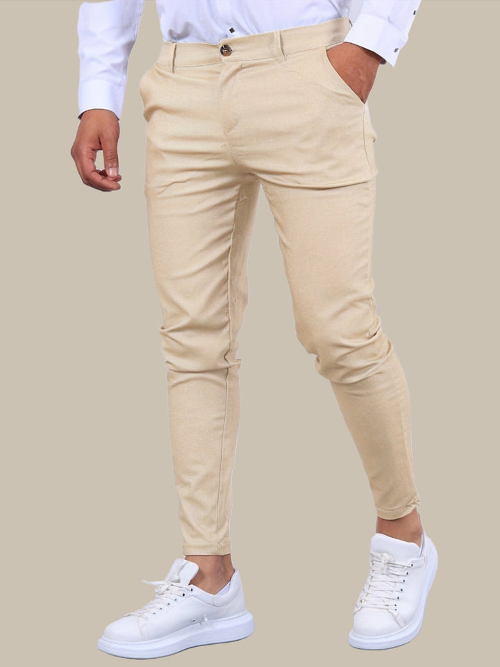 Men's skinny fit stretch casual pants in dark navy, perfect for all-season wear