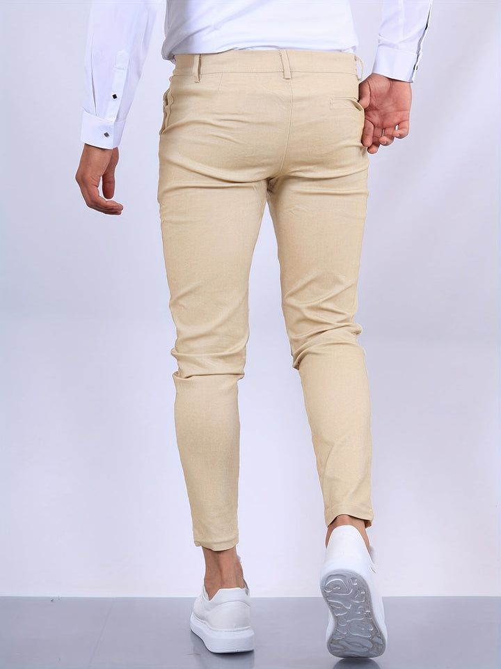 Slim fit men's cotton blend trousers, offering comfort and style, new collection