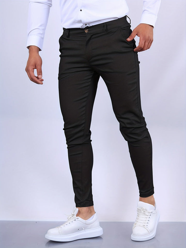 Men's stretch cotton blend skinny pants, combining durability with a sleek fit