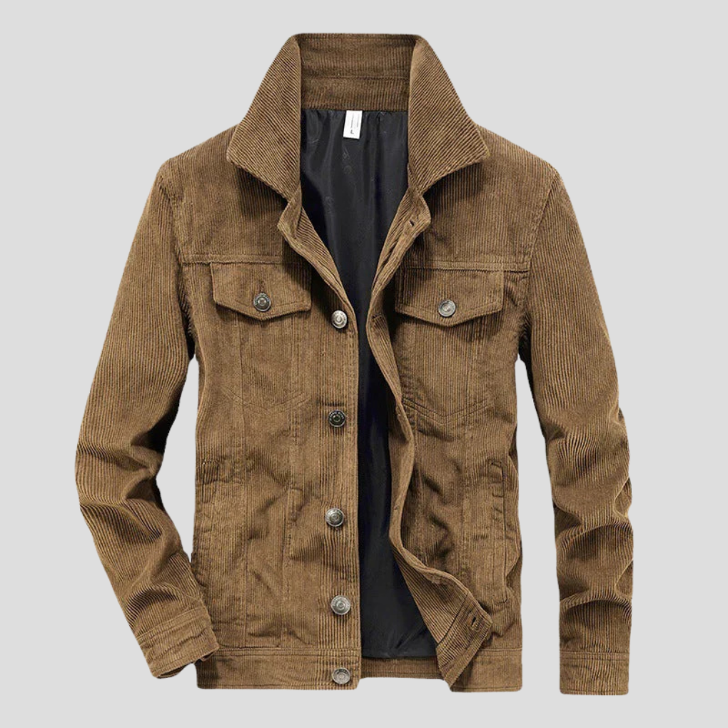 Men's sleek corduroy style jacket, perfect for smart casual layering in autumn/spring.