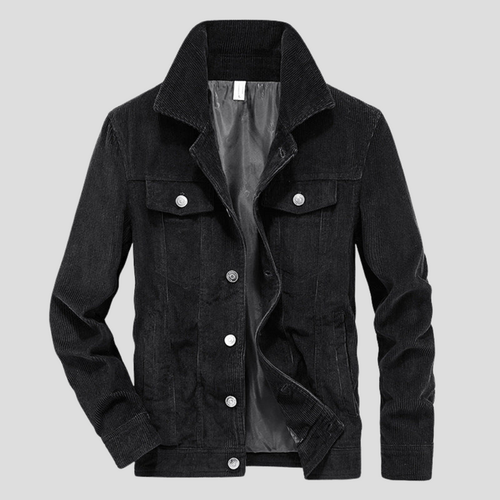 Stylish men's corduroy style button-up jacket, a versatile outerwear piece for spring & autumn layering.