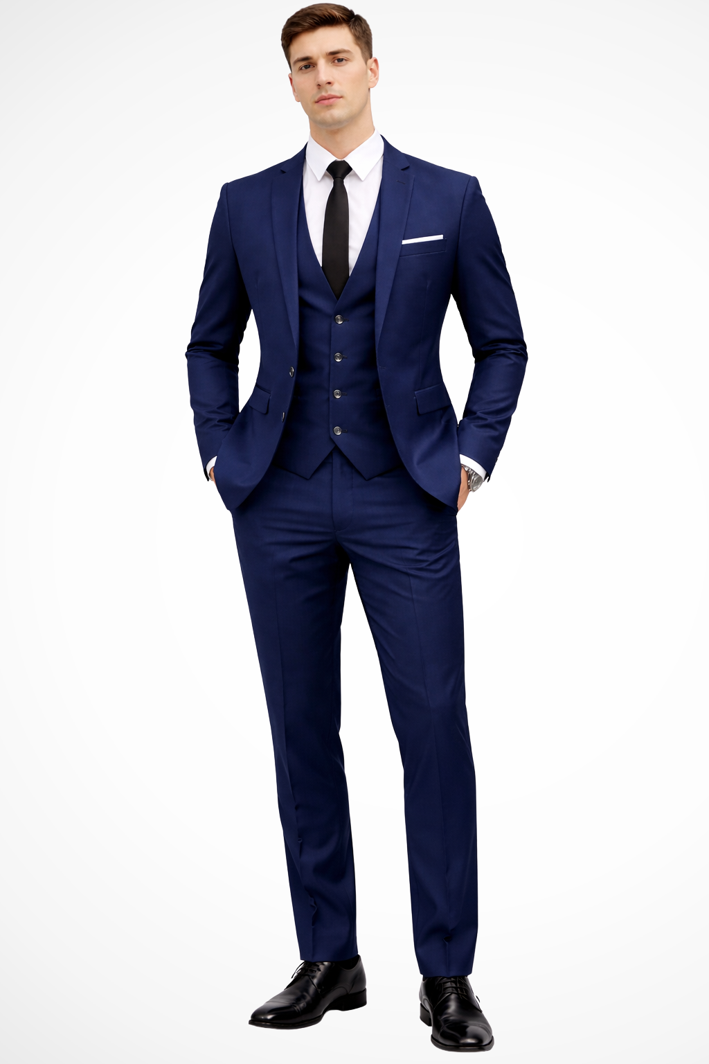 Men's slim fit 3 piece suit, notch lapel, perfect for formal occasions, weddings, and business attire.