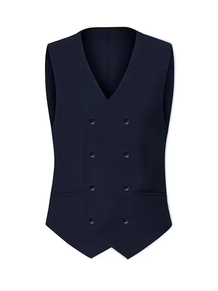 Professional men's formal suit: slim fit, three pieces, including double-breasted waistcoat.