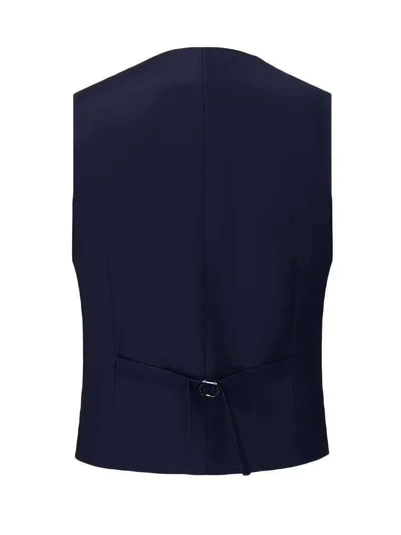 Contemporary men's slim fit suit, complete with a striking double-breasted waistcoat.