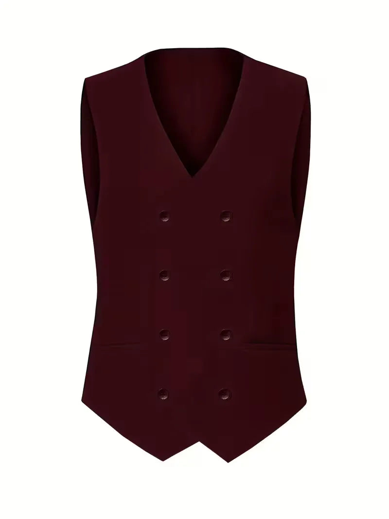 Premium men's slim fit suit set, featuring an elegant double-breasted waistcoat.
